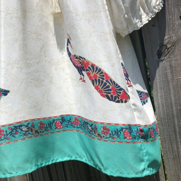 Roller Rabbit Small Silk Blouse Top Shirt Peacock Tassel V Neck Roberta Tunic - Picture 6 of 9